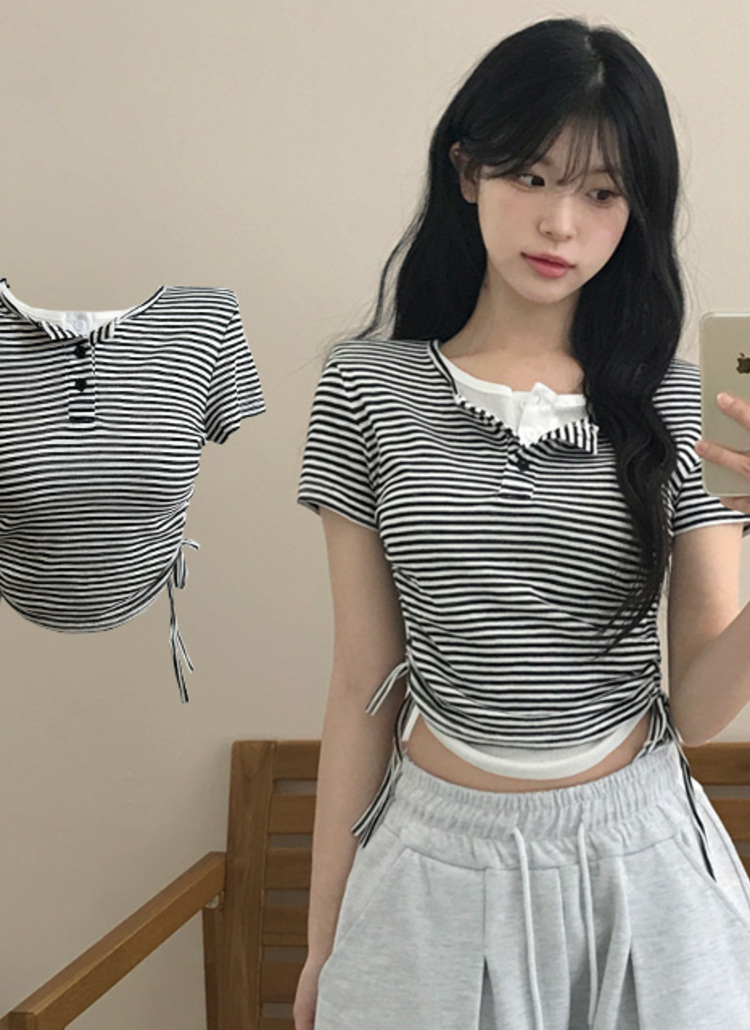2TYPEハーフボタンドロストレイヤード半袖Tシャツ | レディース